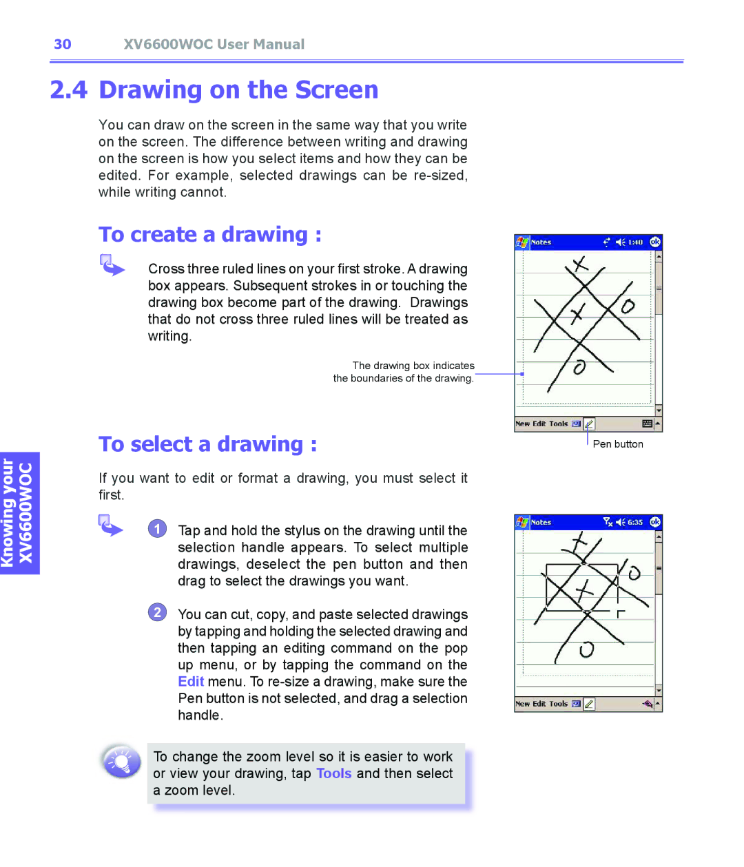 Audiovox XV6600WOC manual Drawing on the Screen, To create a drawing, To select a drawing 