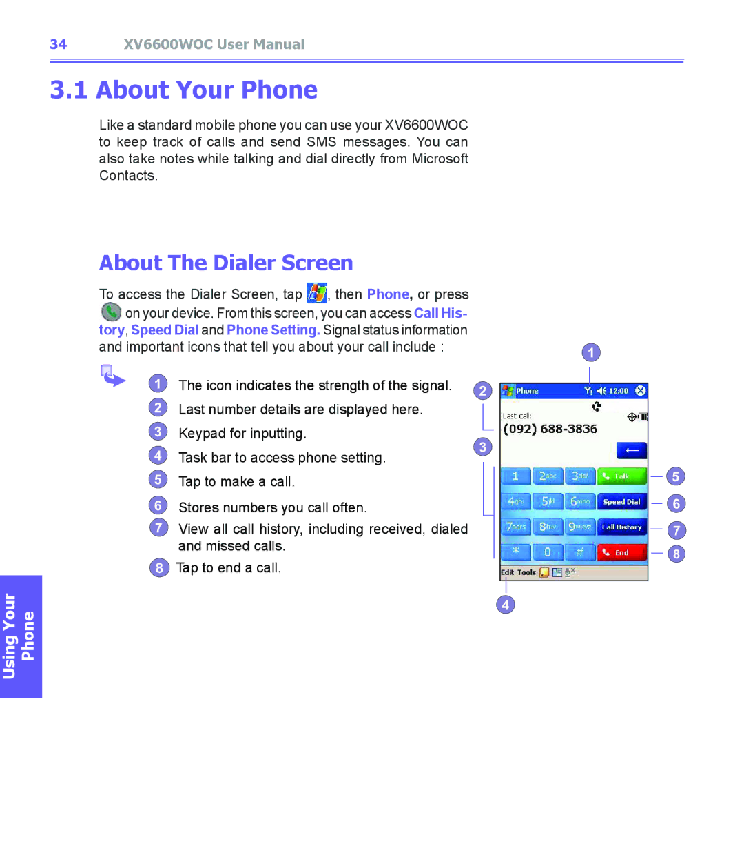 Audiovox XV6600WOC manual About Your Phone, About The Dialer Screen 