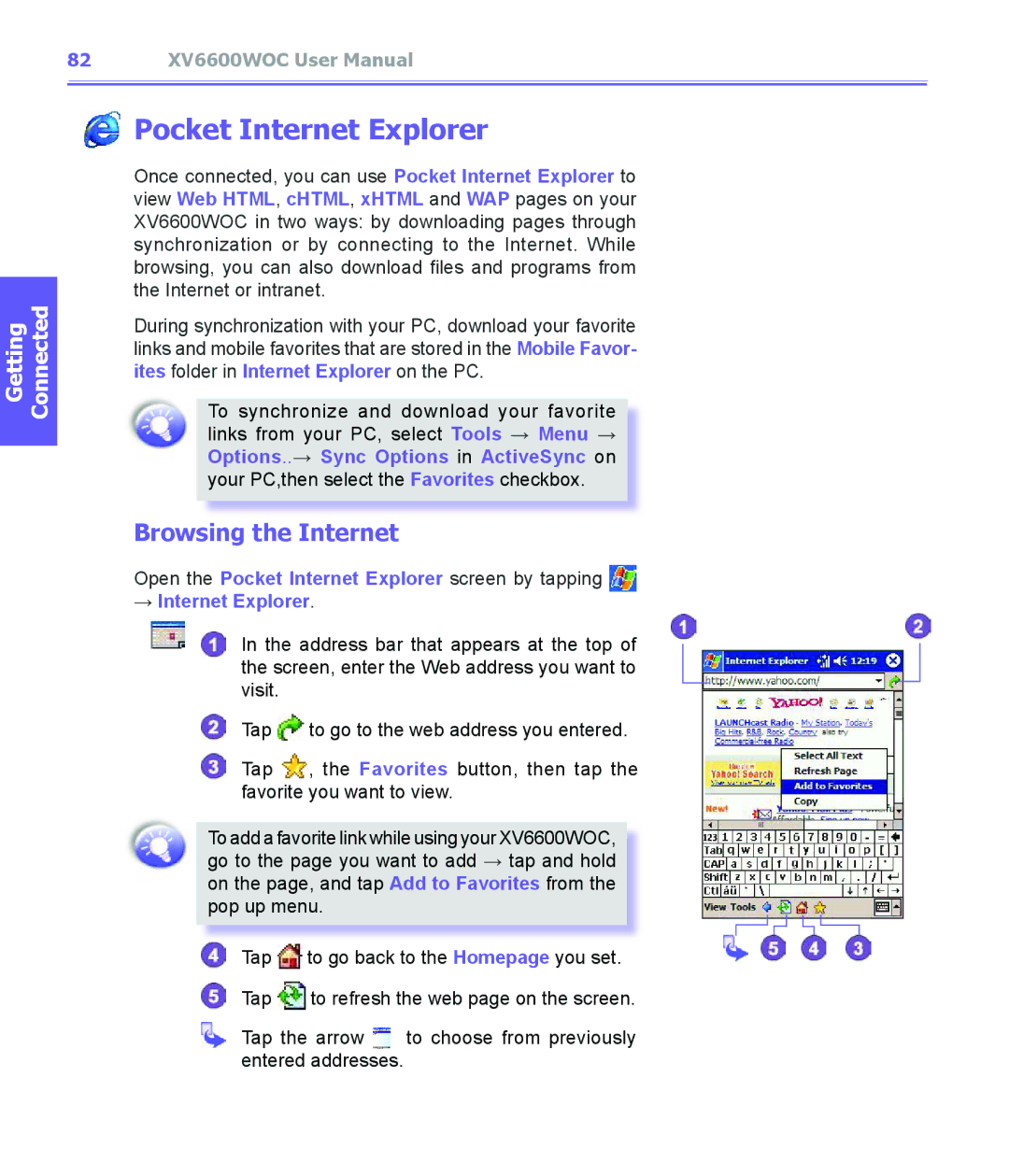 Audiovox XV6600WOC manual Pocket Internet Explorer, Browsing the Internet, → Internet Explorer 