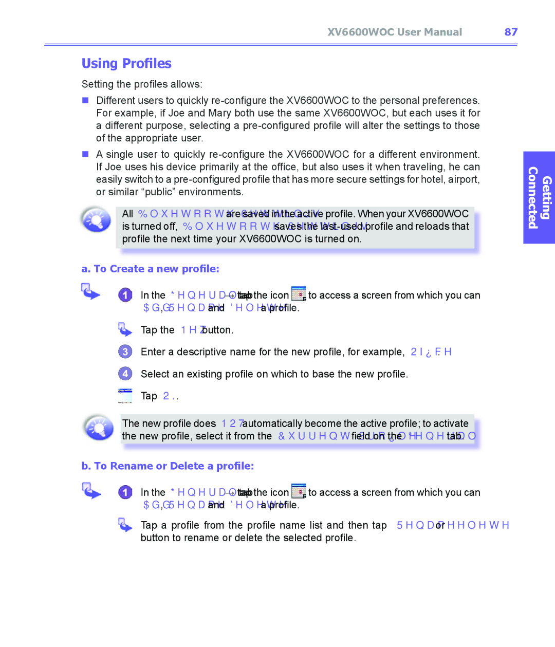 Audiovox XV6600WOC manual To Create a new profile, Add, Rename and Delete a profile, To Rename or Delete a profile 