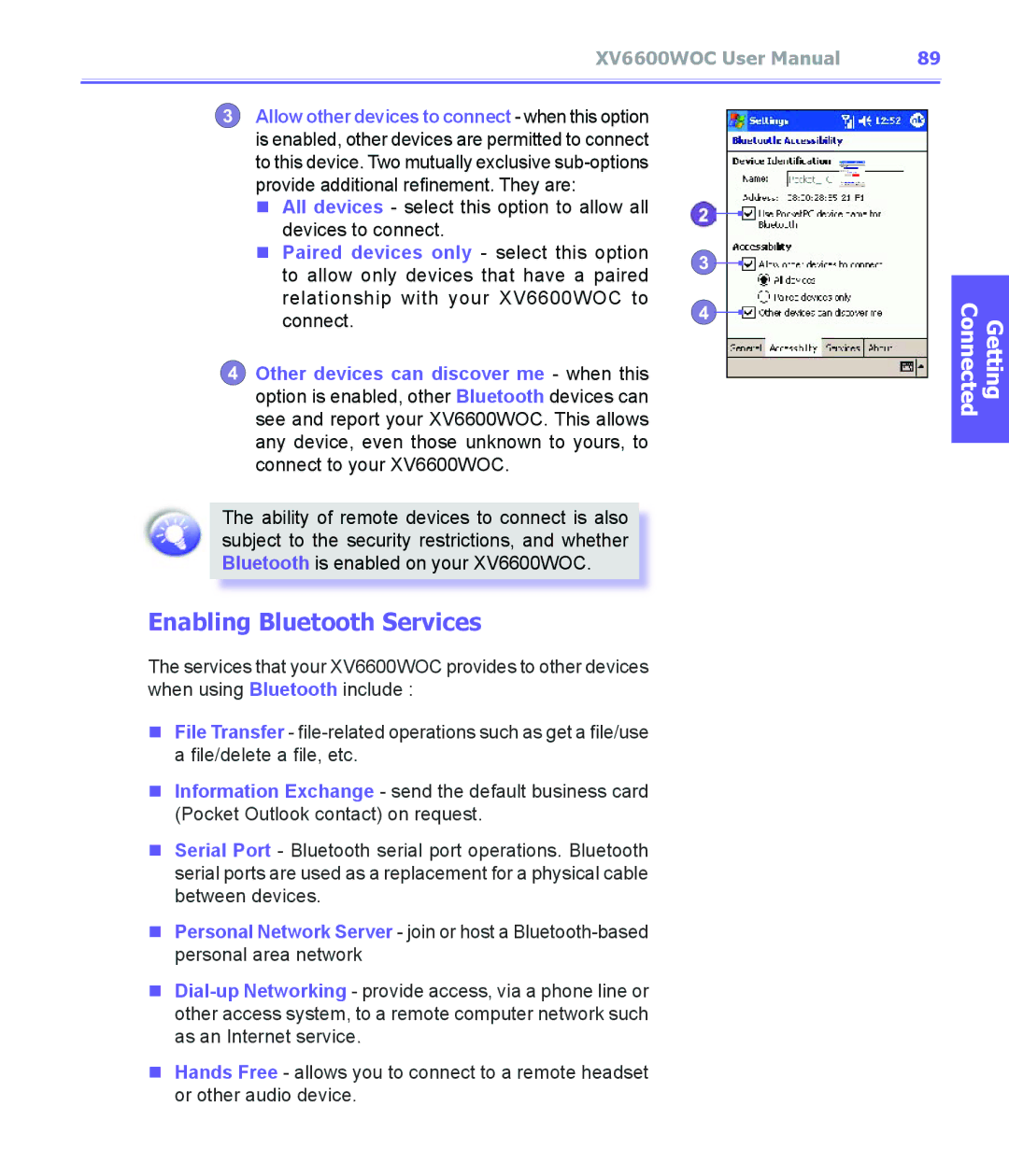 Audiovox XV6600WOC manual Enabling Bluetooth Services 