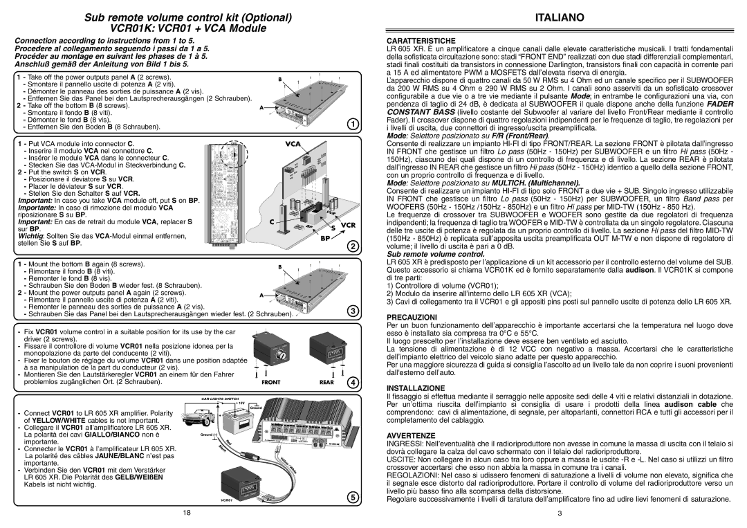 Audison LR 605 XR manual Italiano, Mode Selettore posizionato su MULTICH. Multichannel 