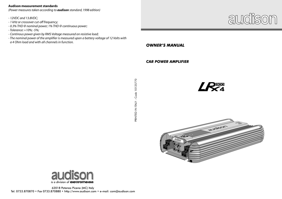 Audison LRX 4.300 manual Audison measurement standards 