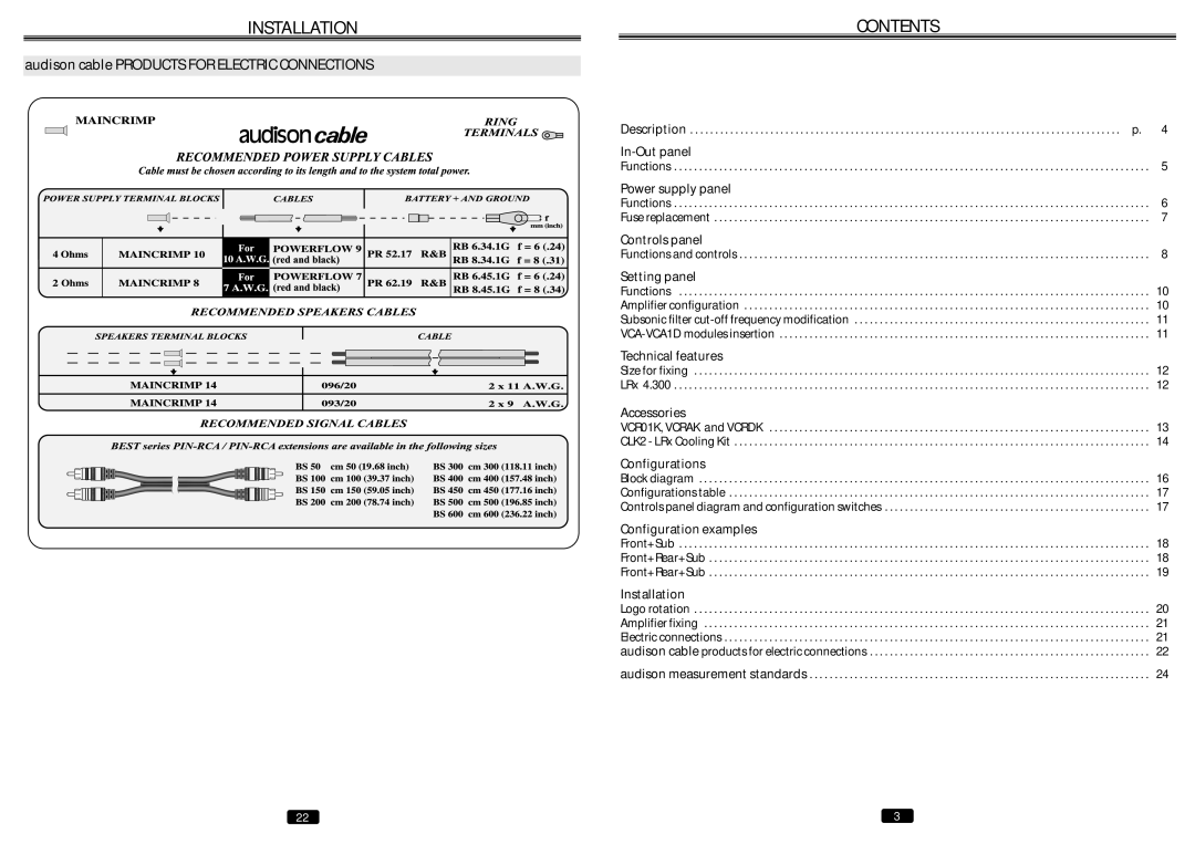 Audison LRX 4.300 manual Installation, Contents 