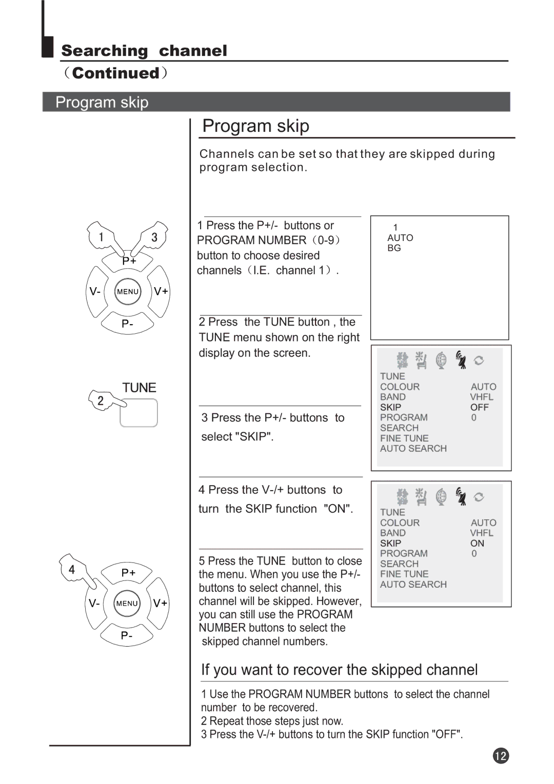 Audix TVD6040 owner manual Program skip, If you want to recover the skipped channel 