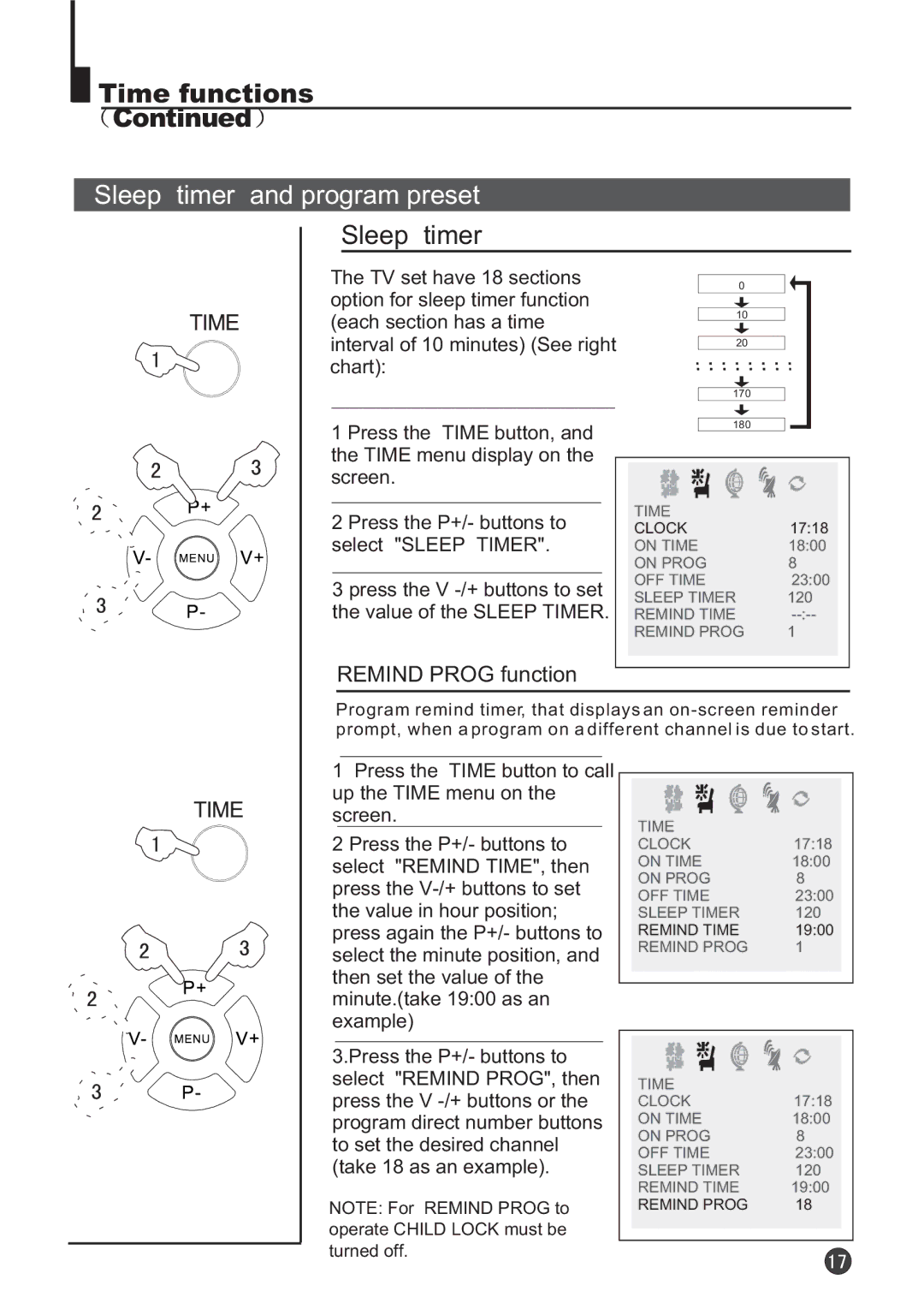 Audix TVD6040 owner manual Sleep timer and program preset 