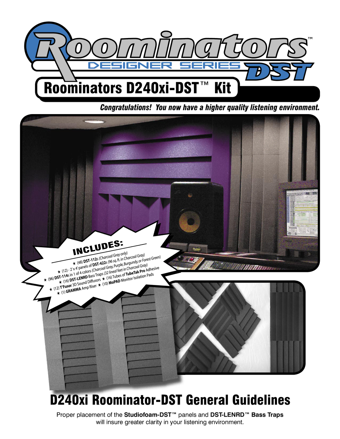 Auralex Acoustics manual Roominators D240xi-DSTKit, General Guidelines 