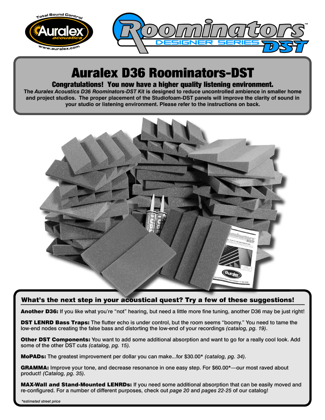 Auralex Acoustics manual Auralex D36 Roominators-DST 