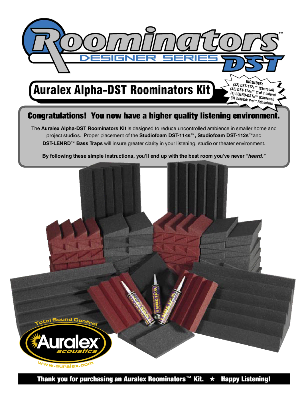 Auralex Acoustics Designer Series manual Auralex Alpha-DST Roominators Kit 