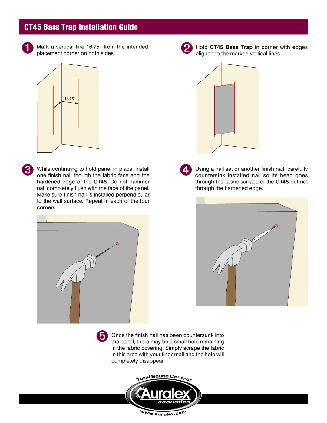 Auralex Acoustics EPS-112T manual CT45 Bass Trap Installation Guide 