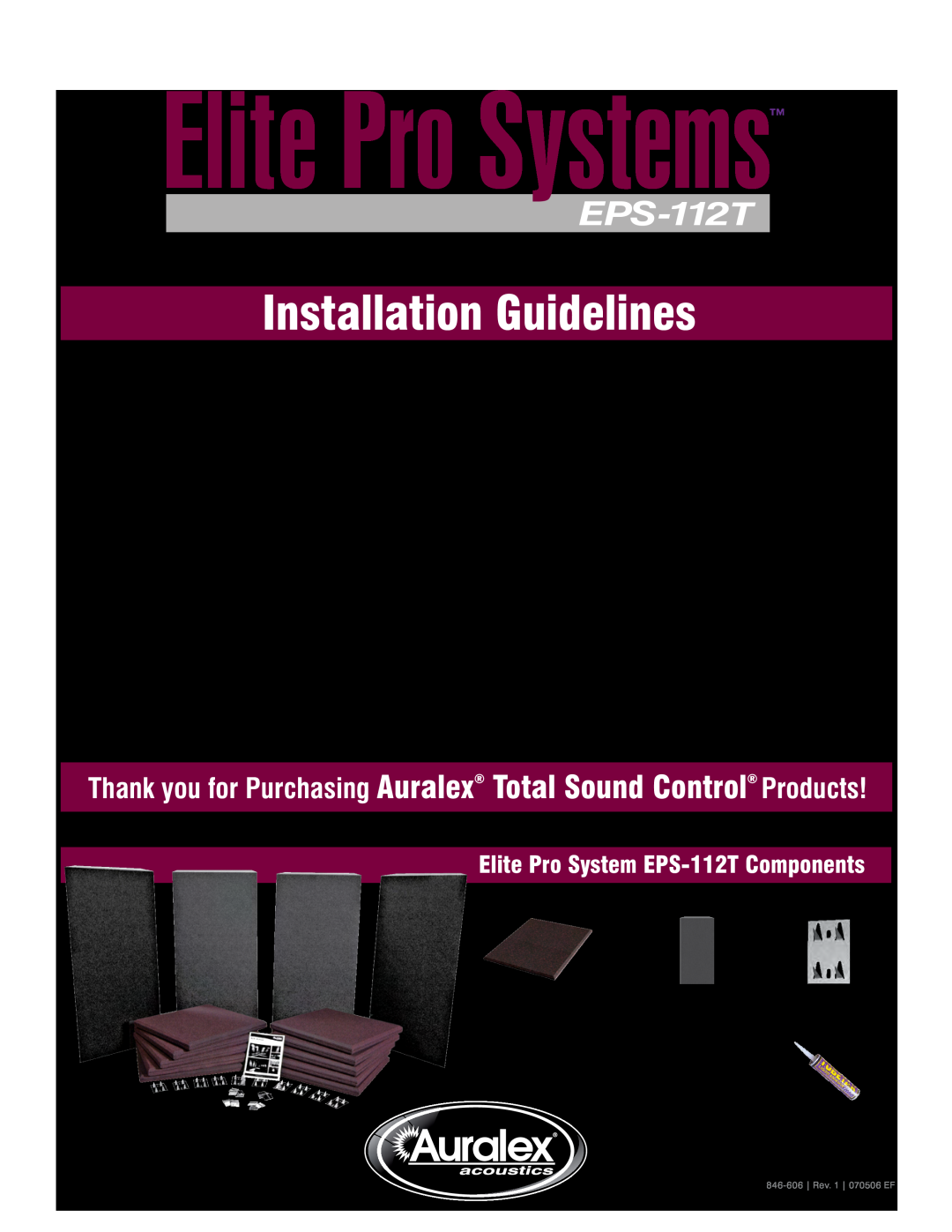 Auralex Acoustics manual Elite Pro System EPS-112T Components, Elite Pro Systems, Installation Guidelines 