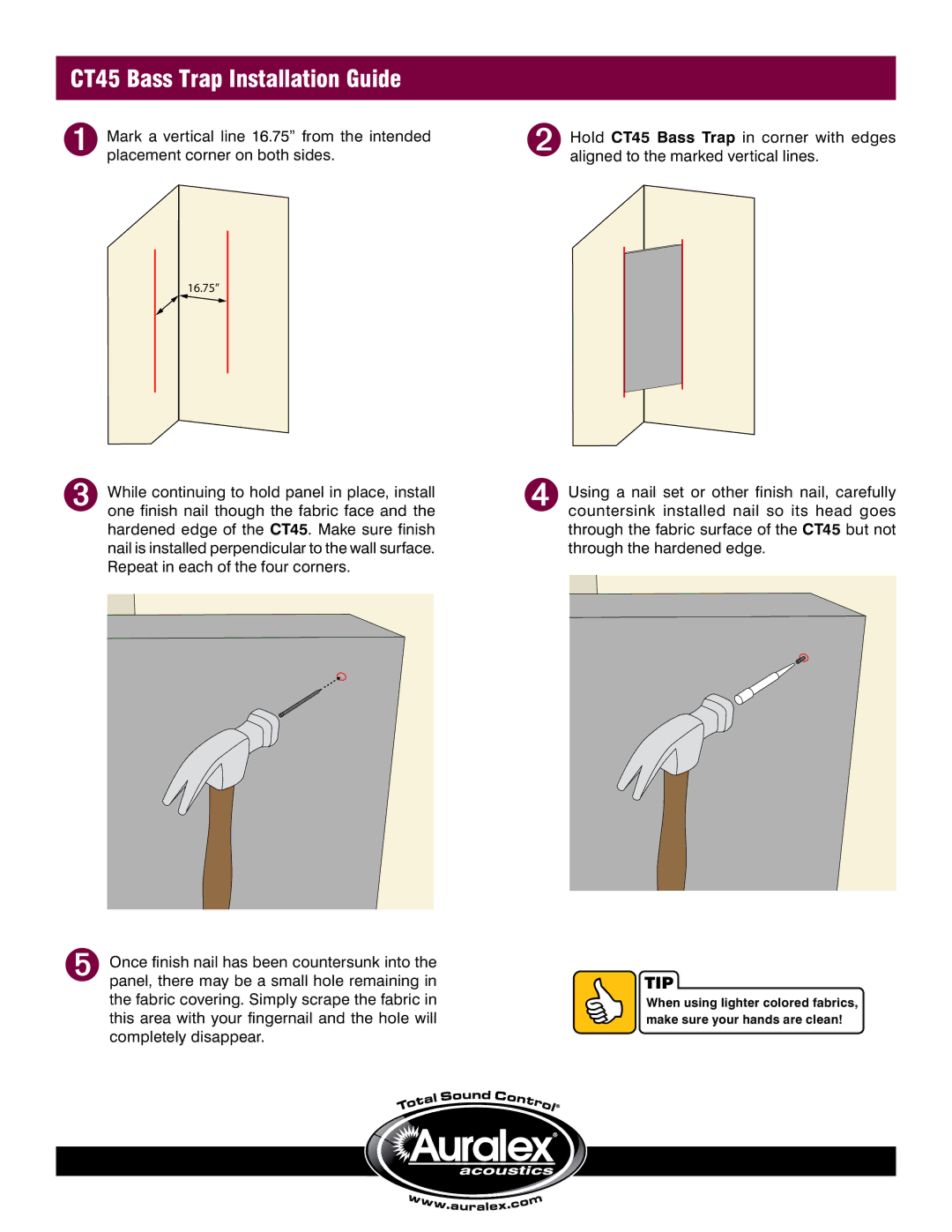 Auralex Acoustics EPS-168T manual CT45 Bass Trap Installation Guide 