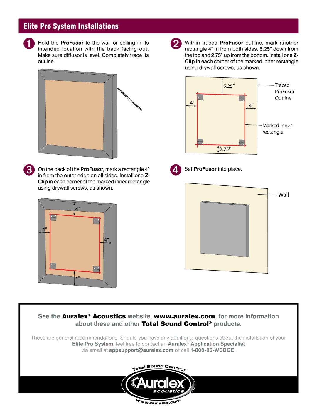 Auralex Acoustics EPS-168T manual Elite Pro System Installations, About these and other Total Sound Control products 