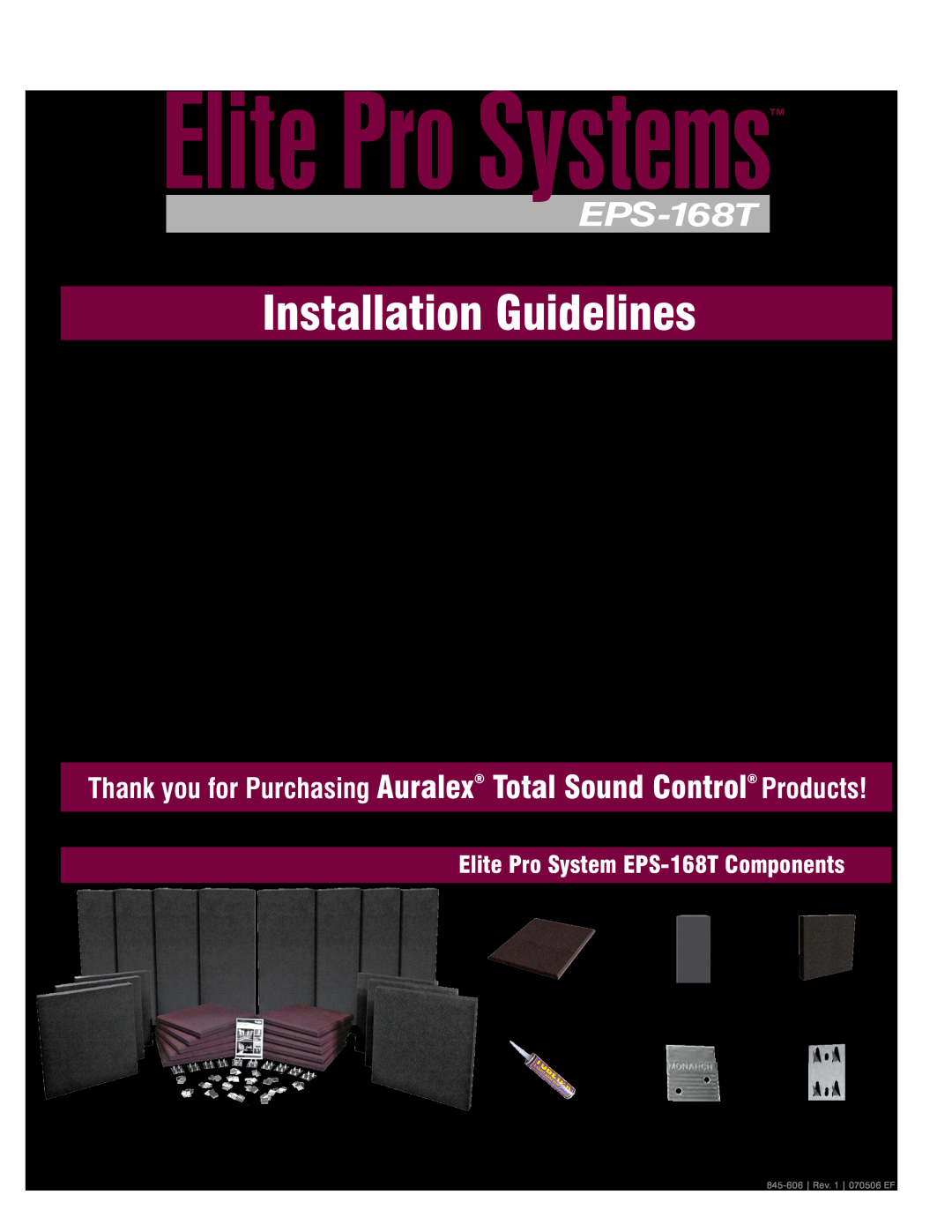 Auralex Acoustics manual Elite Pro System EPS-168TComponents, Elite Pro Systems, Installation Guidelines 