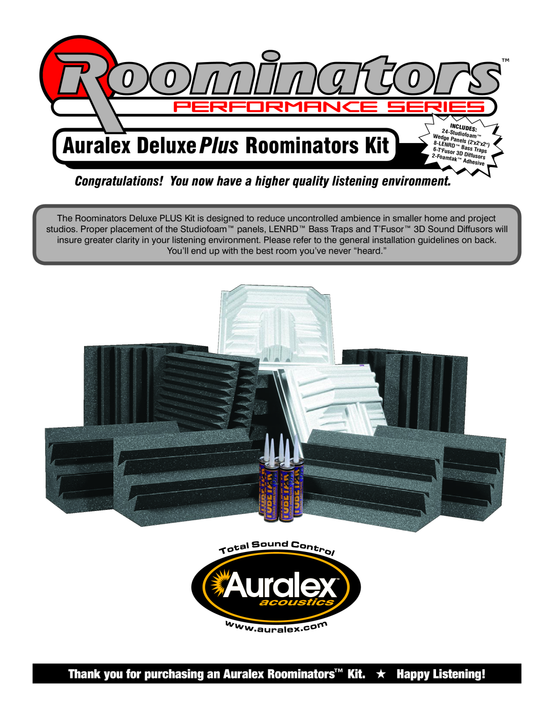 Auralex Acoustics none manual Auralex Deluxe Plus Roominators Kit, Incl, Udes 