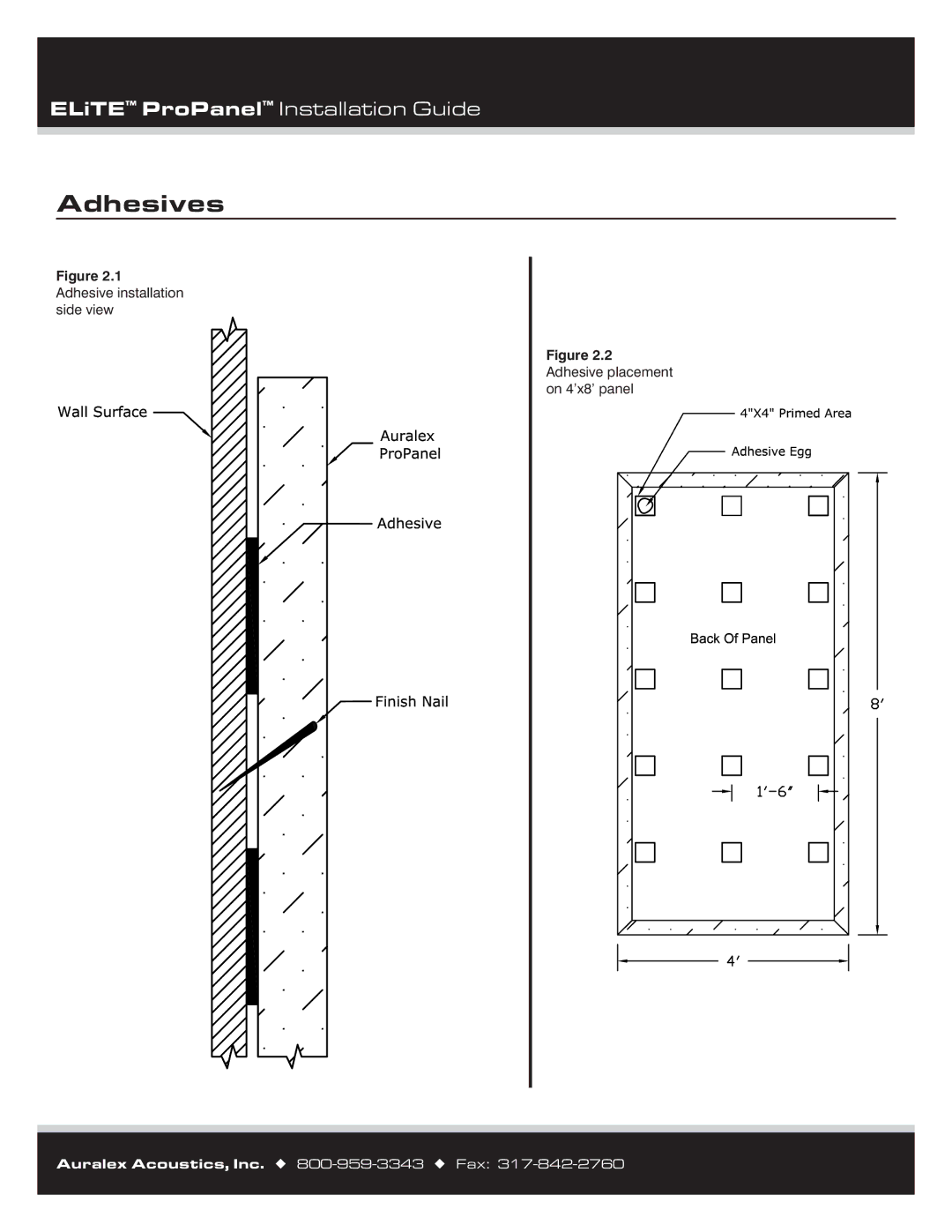 Auralex Acoustics Panels manual Adhesives, Adhesive installation side view 