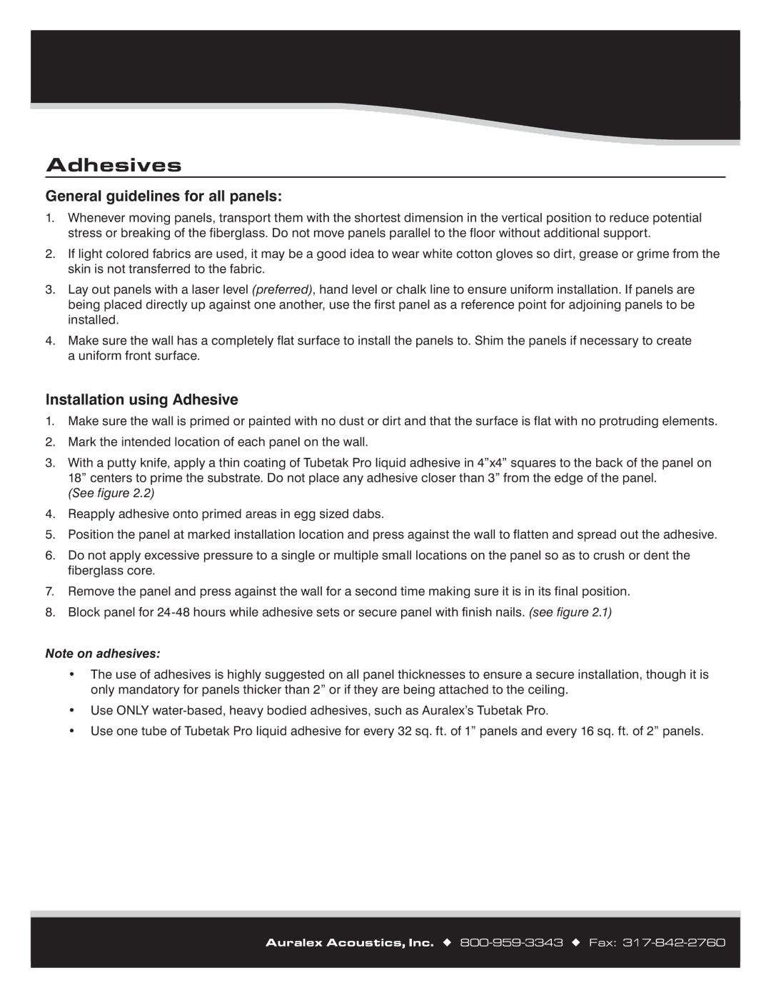 Auralex Acoustics Panels manual Installation using Adhesive, See figure 