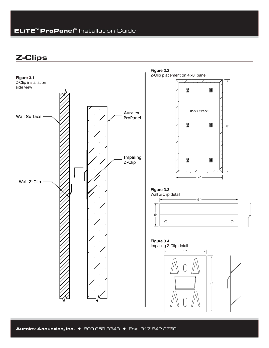 Auralex Acoustics Panels manual Clips, Z-Clip installation side view 