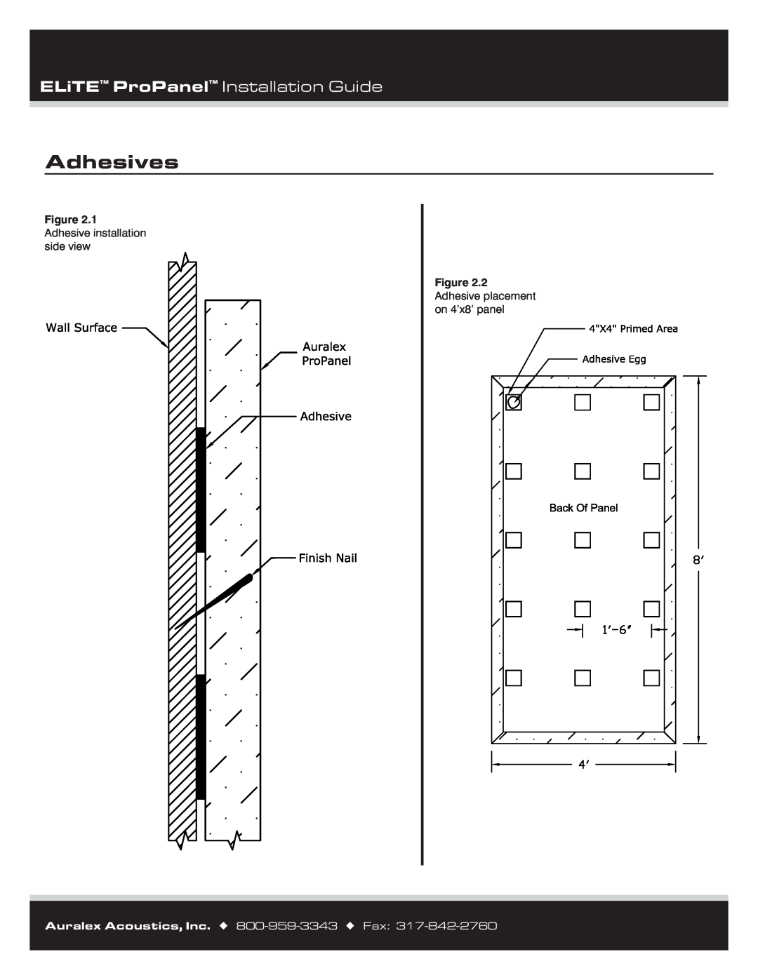 Auralex Acoustics Panels manual Adhesives, ELiTE ProPanel Installation Guide, 1 Adhesive installation side view 