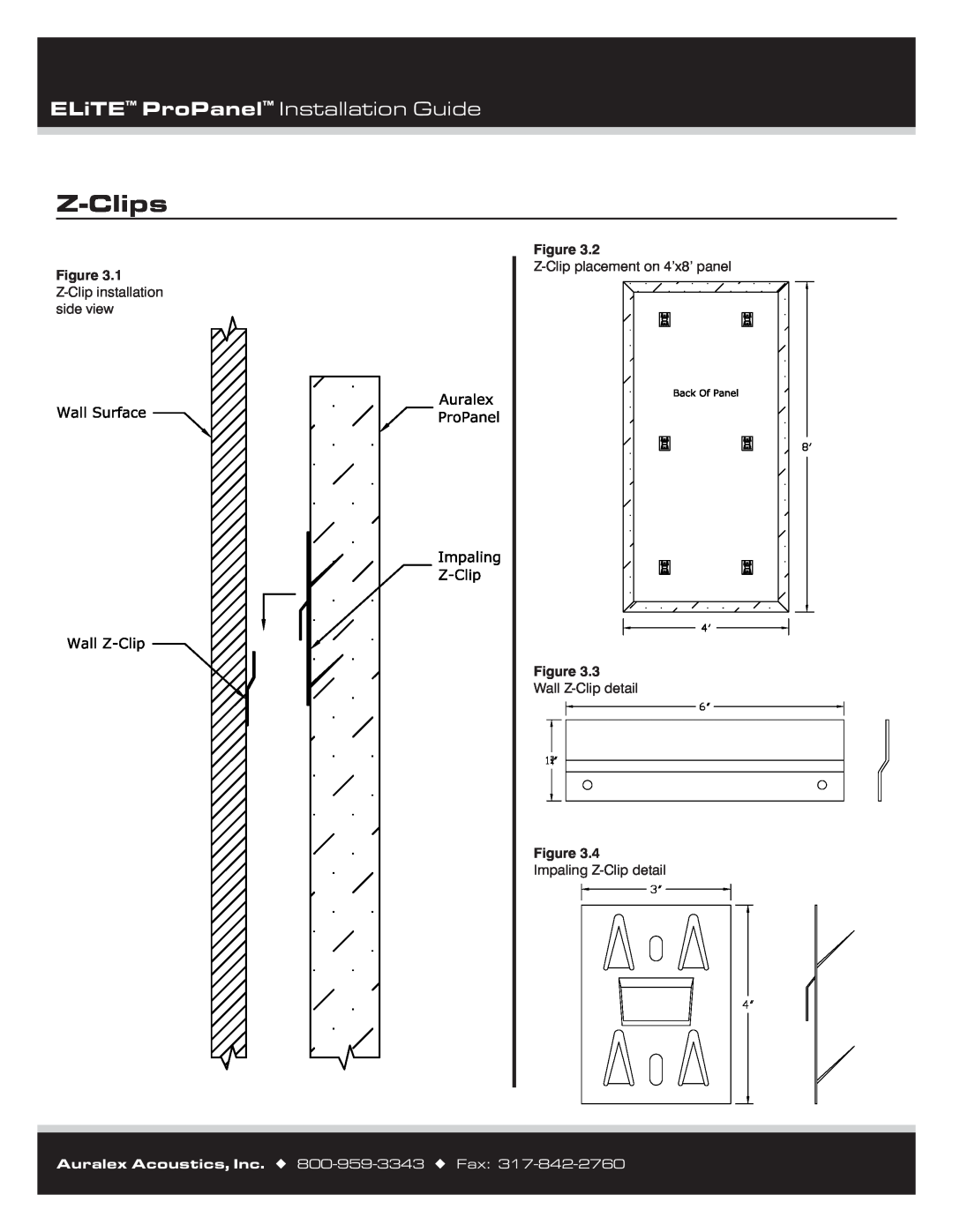 Auralex Acoustics Panels Z-Clips, ELiTE ProPanel Installation Guide, 1 Z-Clipinstallation side view, Wall Z-Clipdetail 