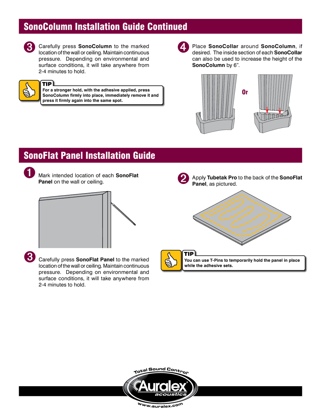 Auralex Acoustics SFS-112 manual SonoFlat Panel Installation Guide 