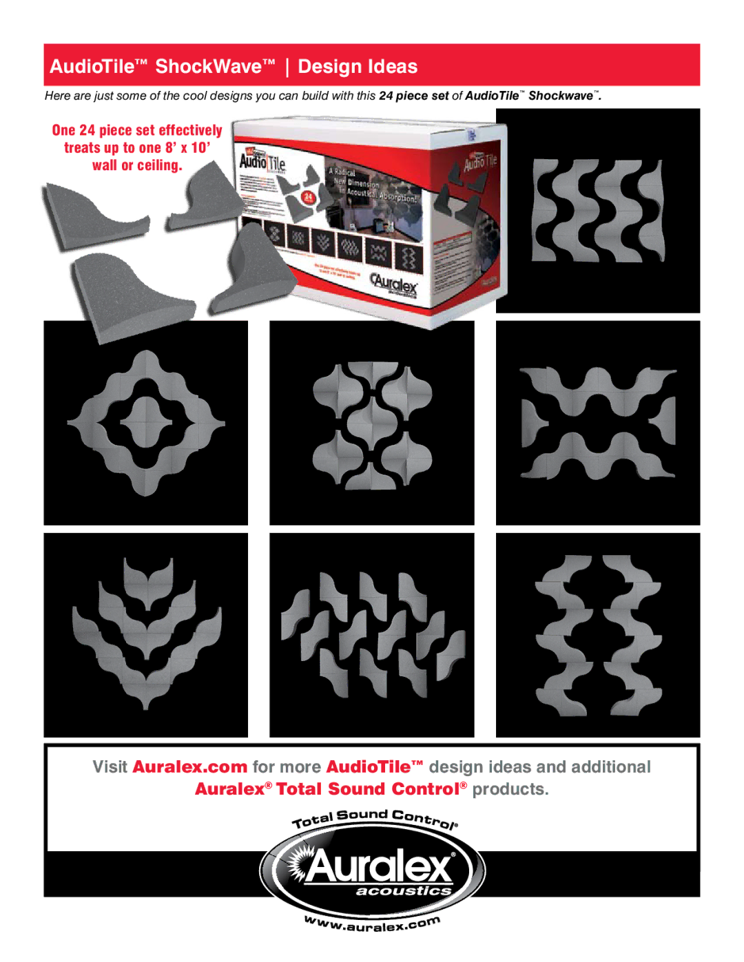 Auralex Acoustics manual AudioTile ShockWave Design Ideas 