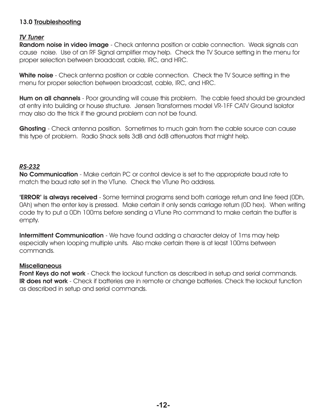 Aurora Multimedia TV/FM Tuner manual Troubleshooting, Miscellaneous 