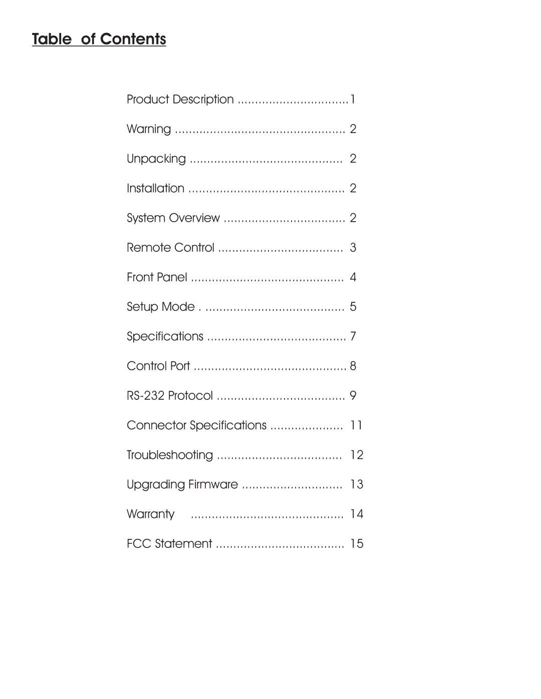 Aurora Multimedia TV/FM Tuner manual Table of Contents 