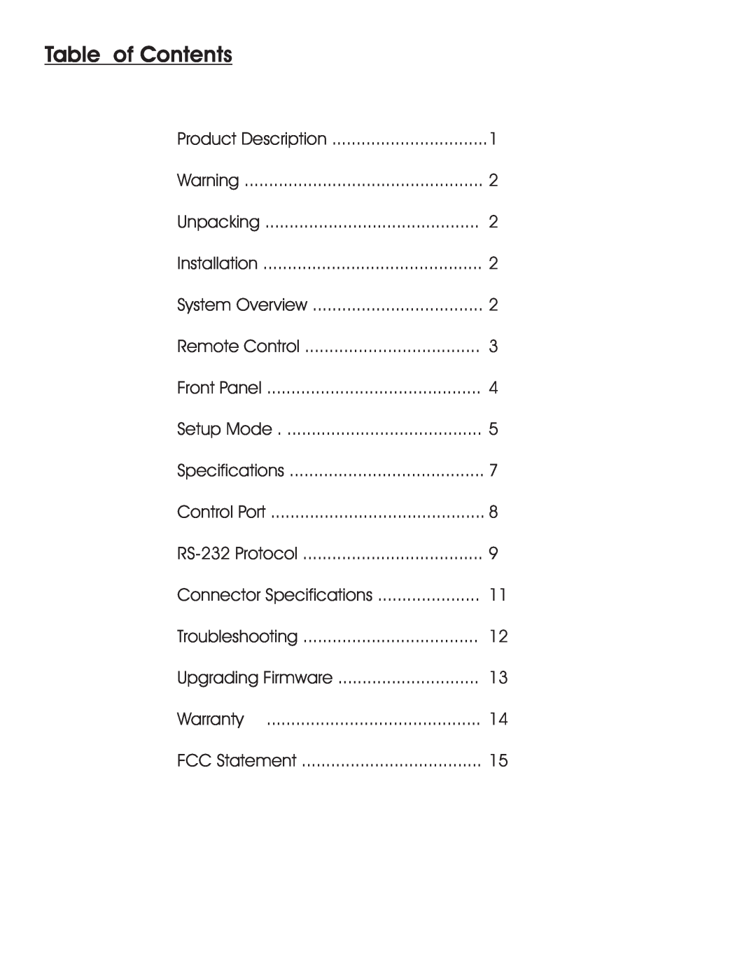 Aurora Multimedia TV/FM Tuner manual Table of Contents 