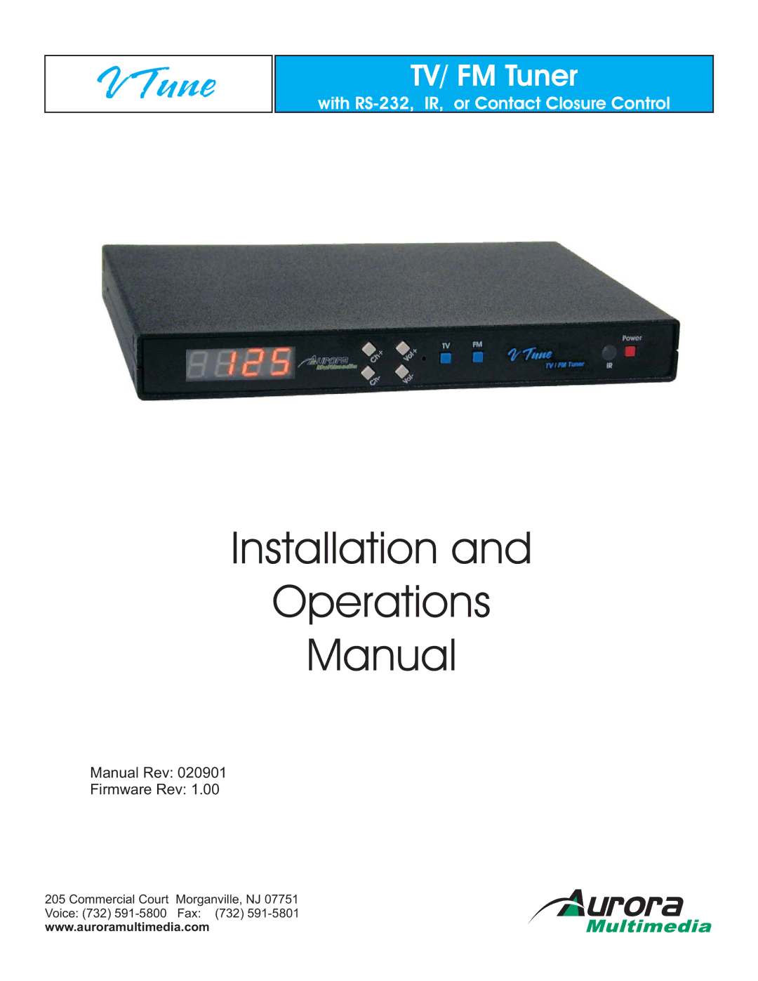 Aurora Multimedia VR-1FF manual Installation Operations Manual 