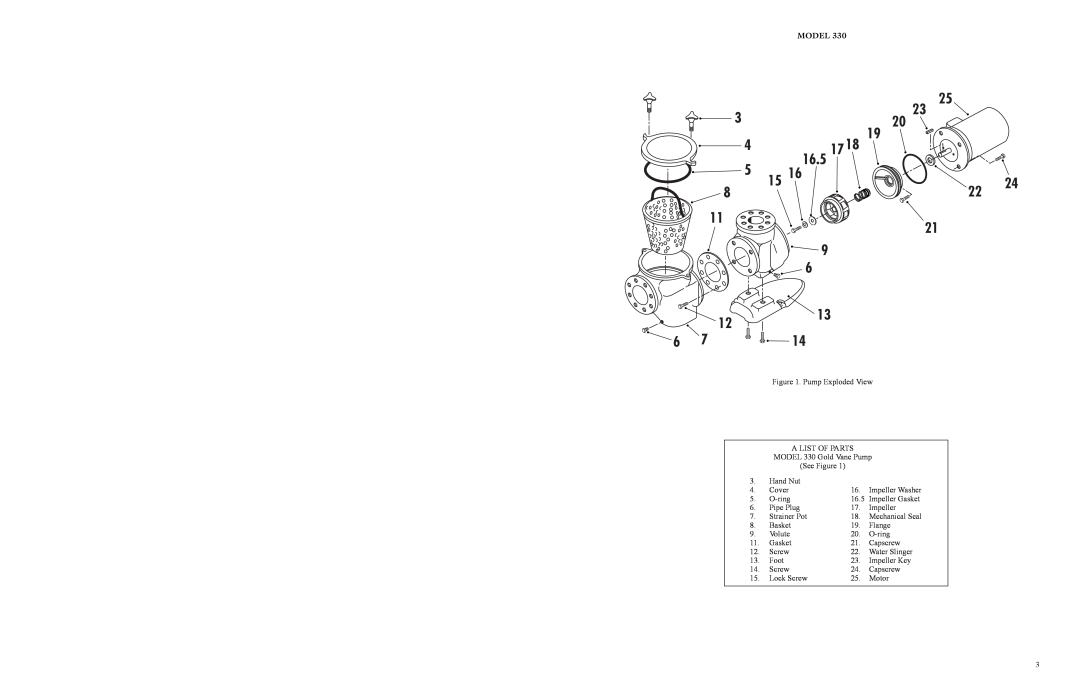 Aurora of America 330 specifications 1213, Pump Exploded View A LIST OF PARTS 