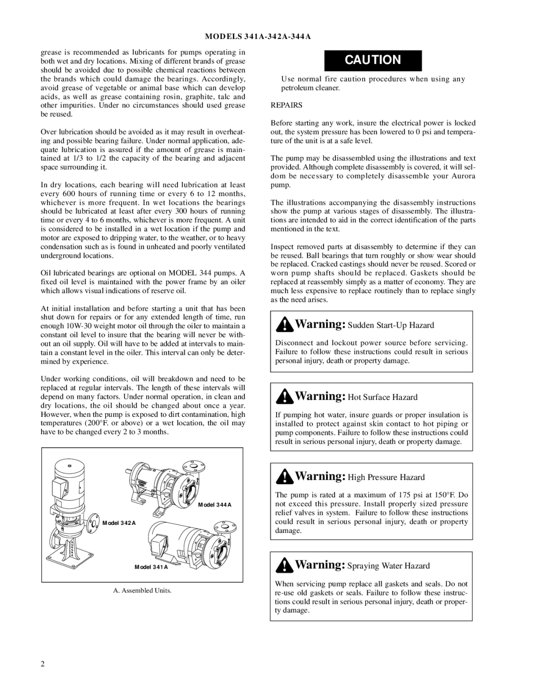 Aurora of America 342A, 341A, 344A manual Be reused, Repairs 