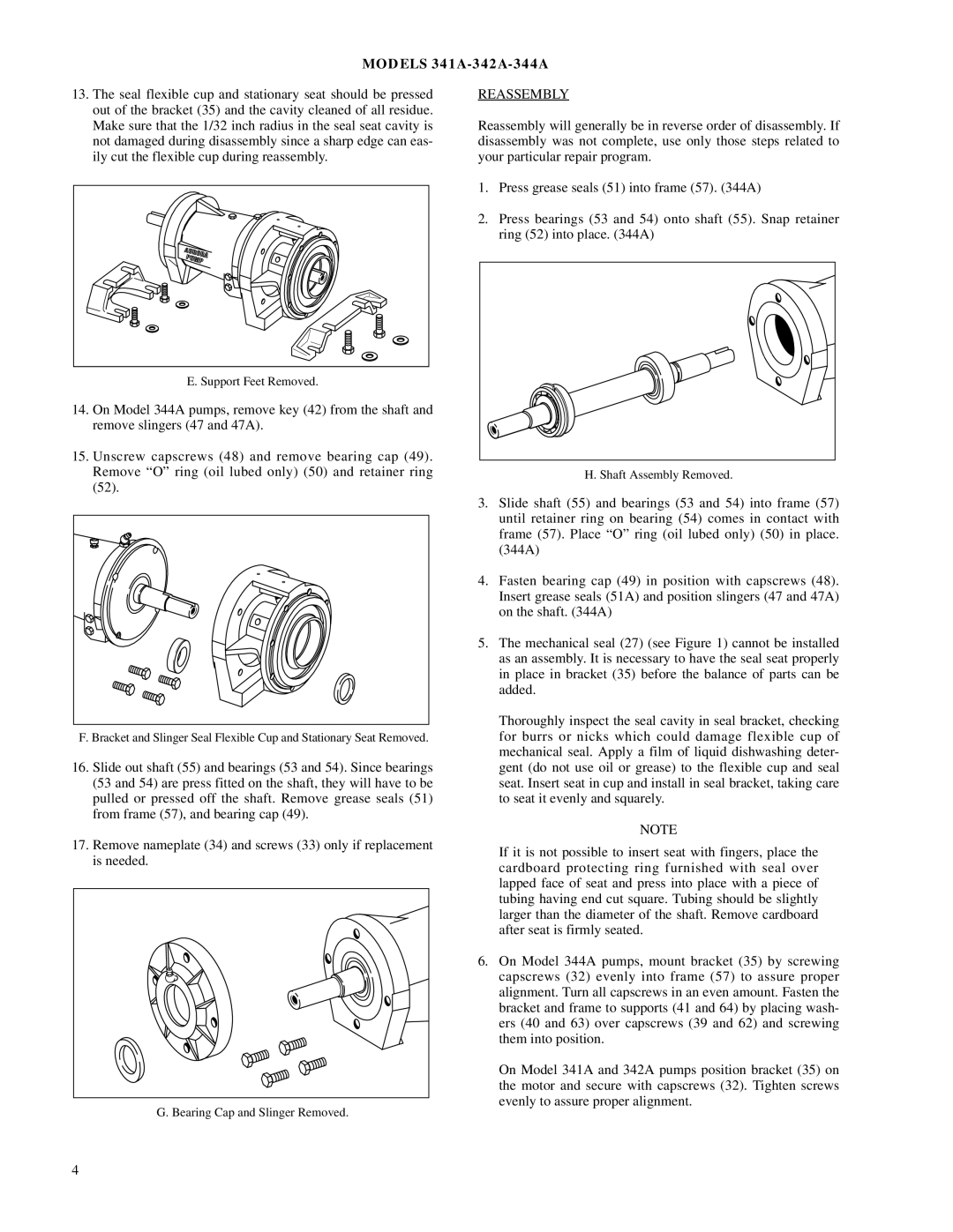 Aurora of America 344A, 341A, 342A manual Ily cut the flexible cup during reassembly, Reassembl Y 