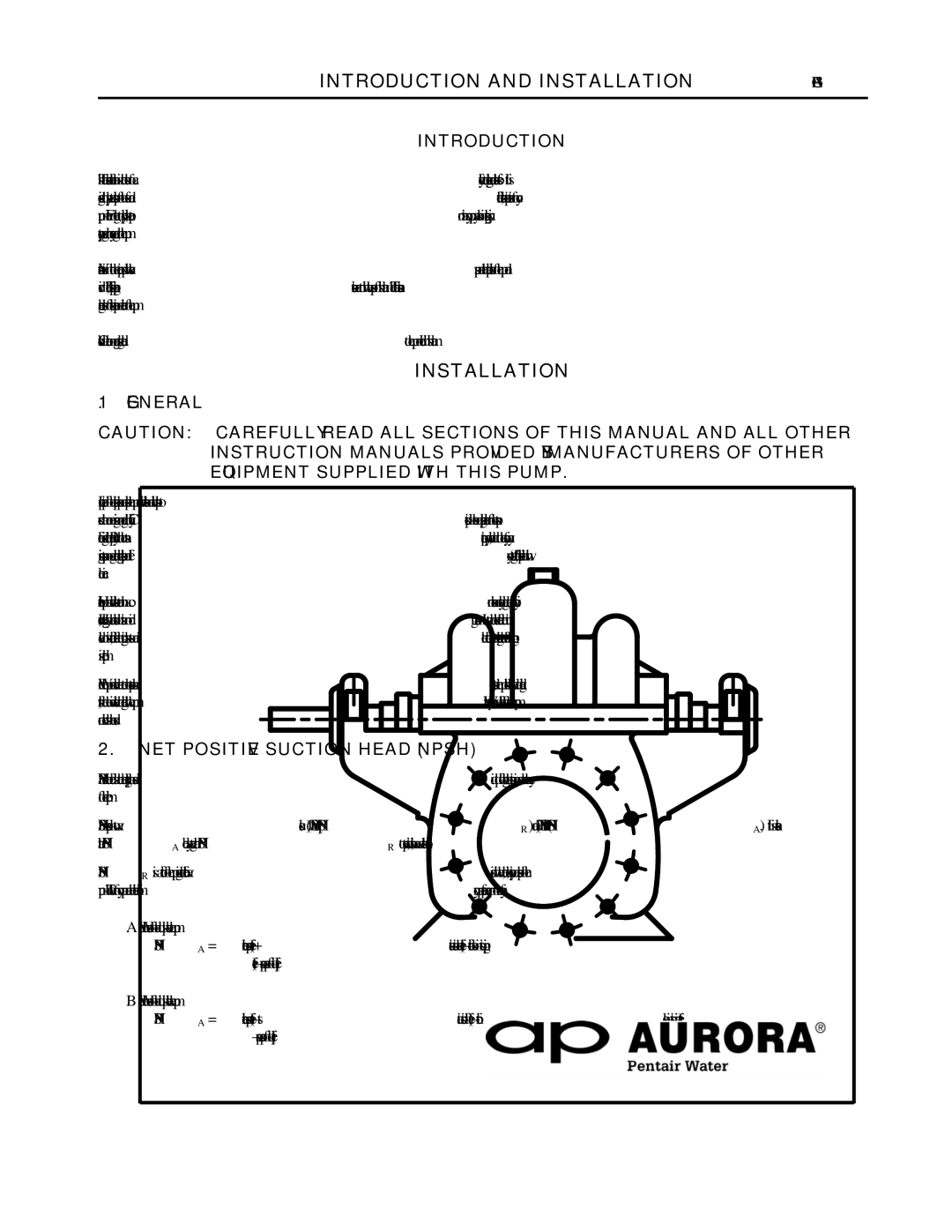 Aurora of America 492, 442 manual Introduction and Installation, General, NET Positive Suction Head Npsh 