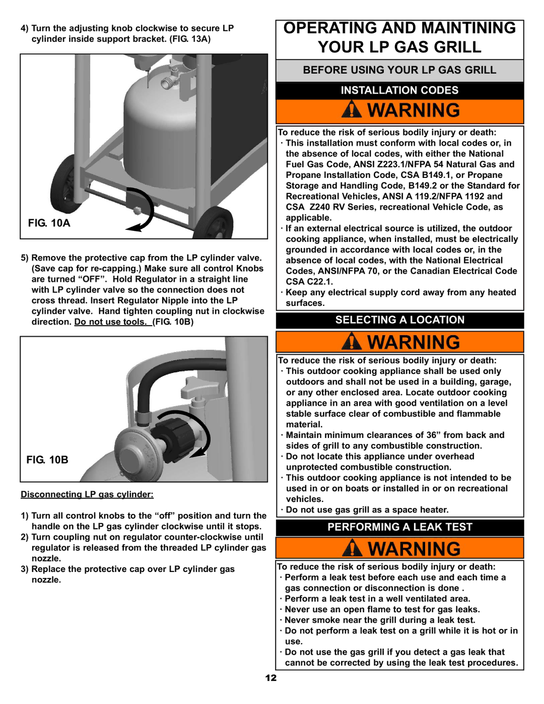 Aussie 3 ELITE manual Operating and Maintining Your LP GAS Grill, Installation Codes, Selecting a Location 