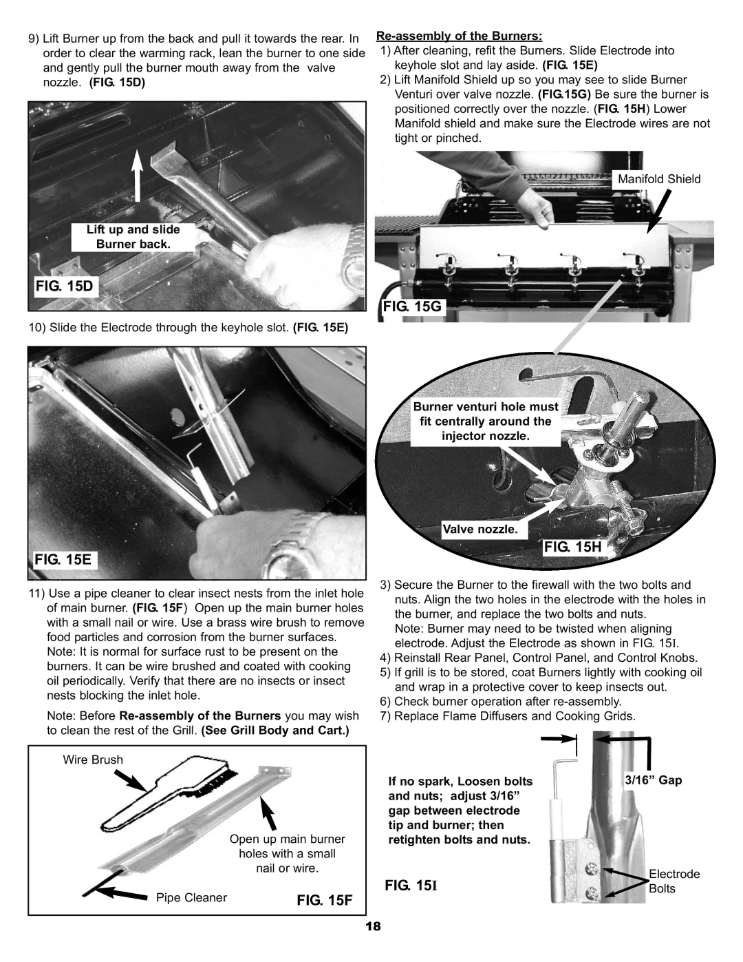 Aussie 3 ELITE manual Lift up and slide Burner back, Re-assembly of the Burners 