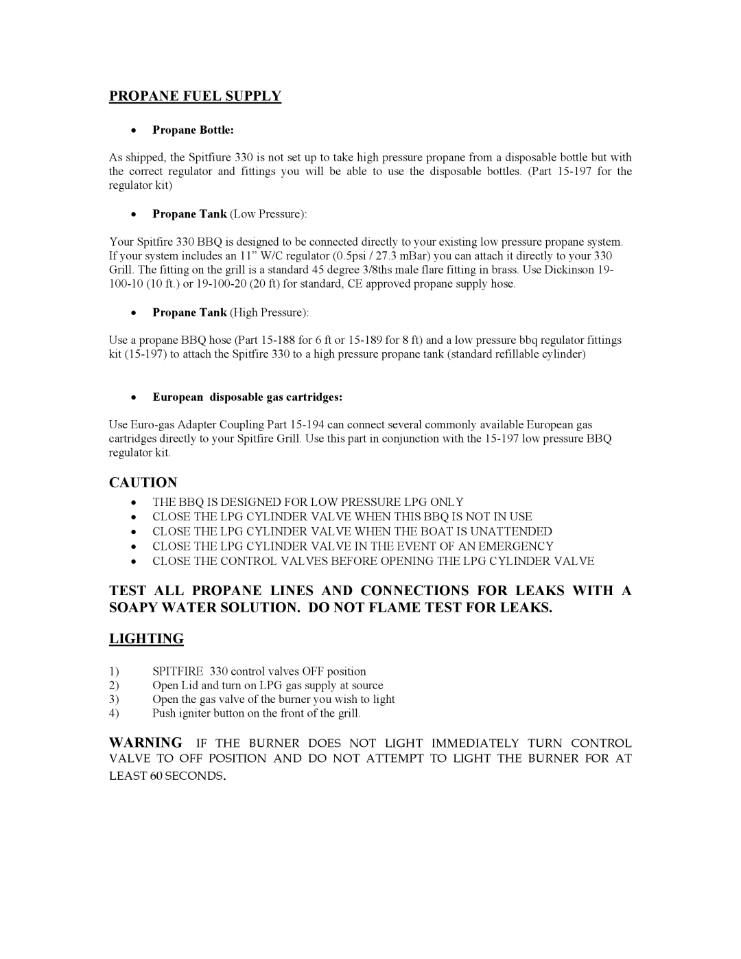 Aussie 330 manual Propane Fuel Supply 