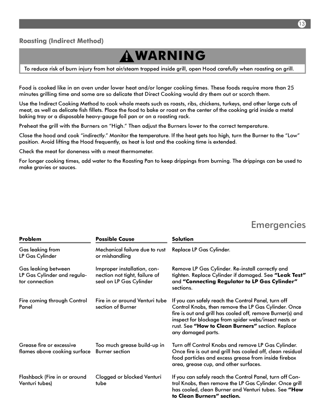 Aussie 4280 user manual Emergencies, Roasting Indirect Method 