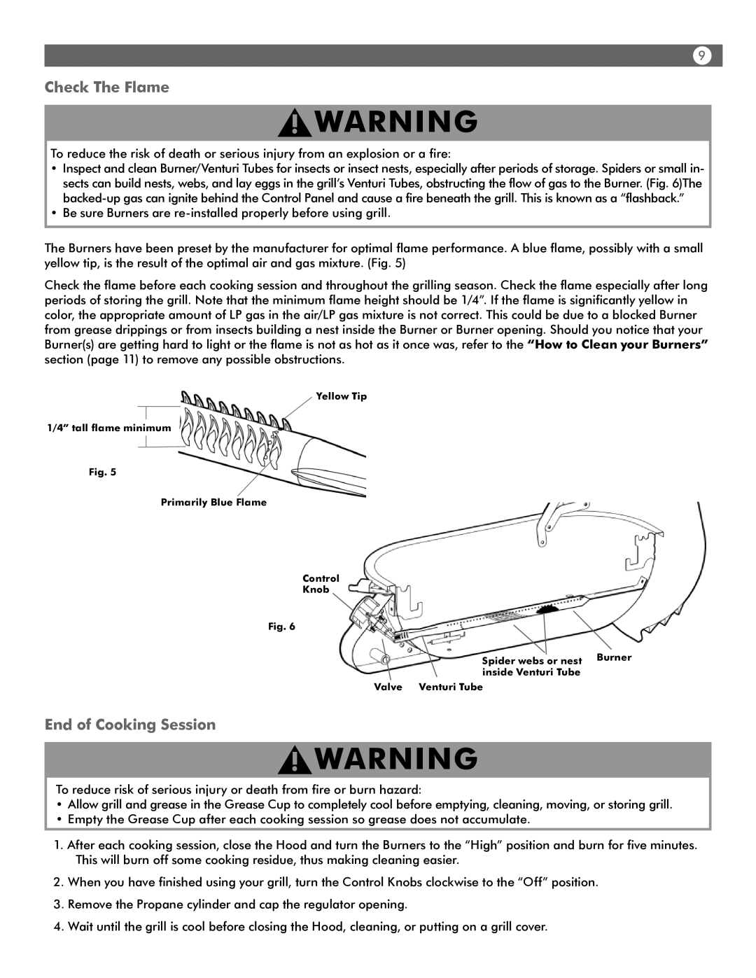 Aussie 4280 user manual Check The Flame, End of Cooking Session 