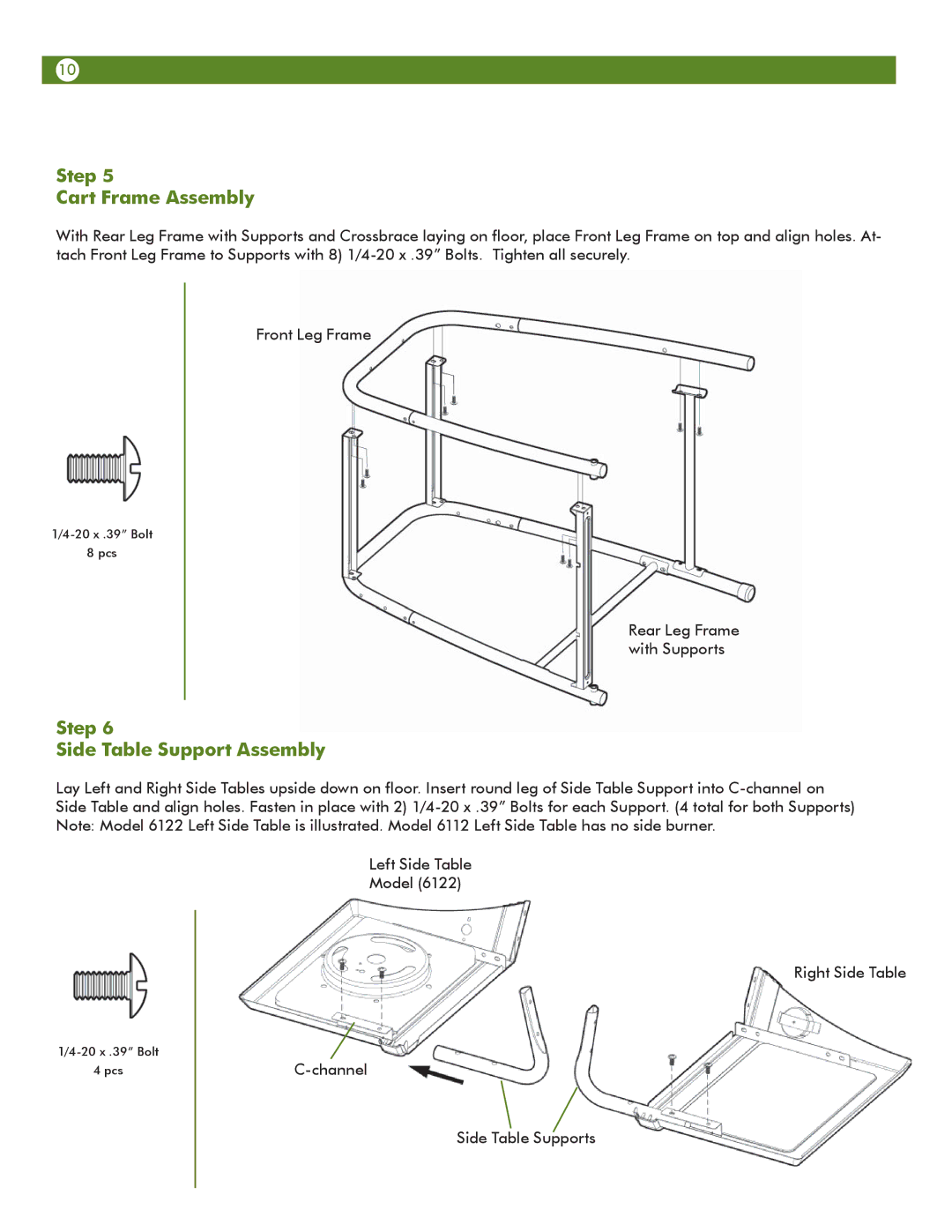 Aussie 6112S8X641, 6122S8X641 manual Step Cart Frame Assembly, Step Side Table Support Assembly 