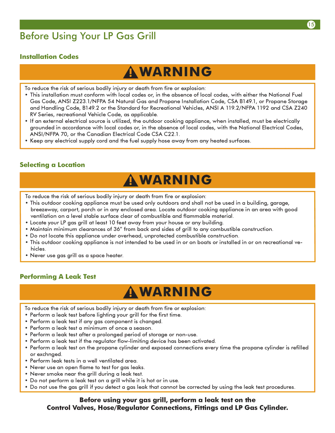 Aussie 6703C8FKK1 manual Before Using Your LP Gas Grill, Installation Codes, Selecting a Location, Performing a Leak Test 