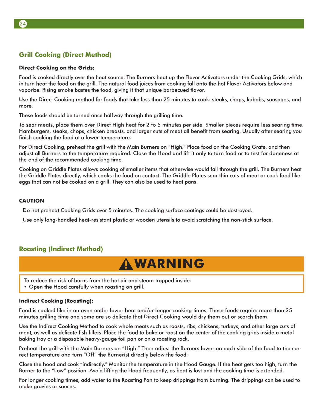 Aussie 6703T8DV31 manual Roasting Indirect Method, Direct Cooking on the Grids, Indirect Cooking Roasting 