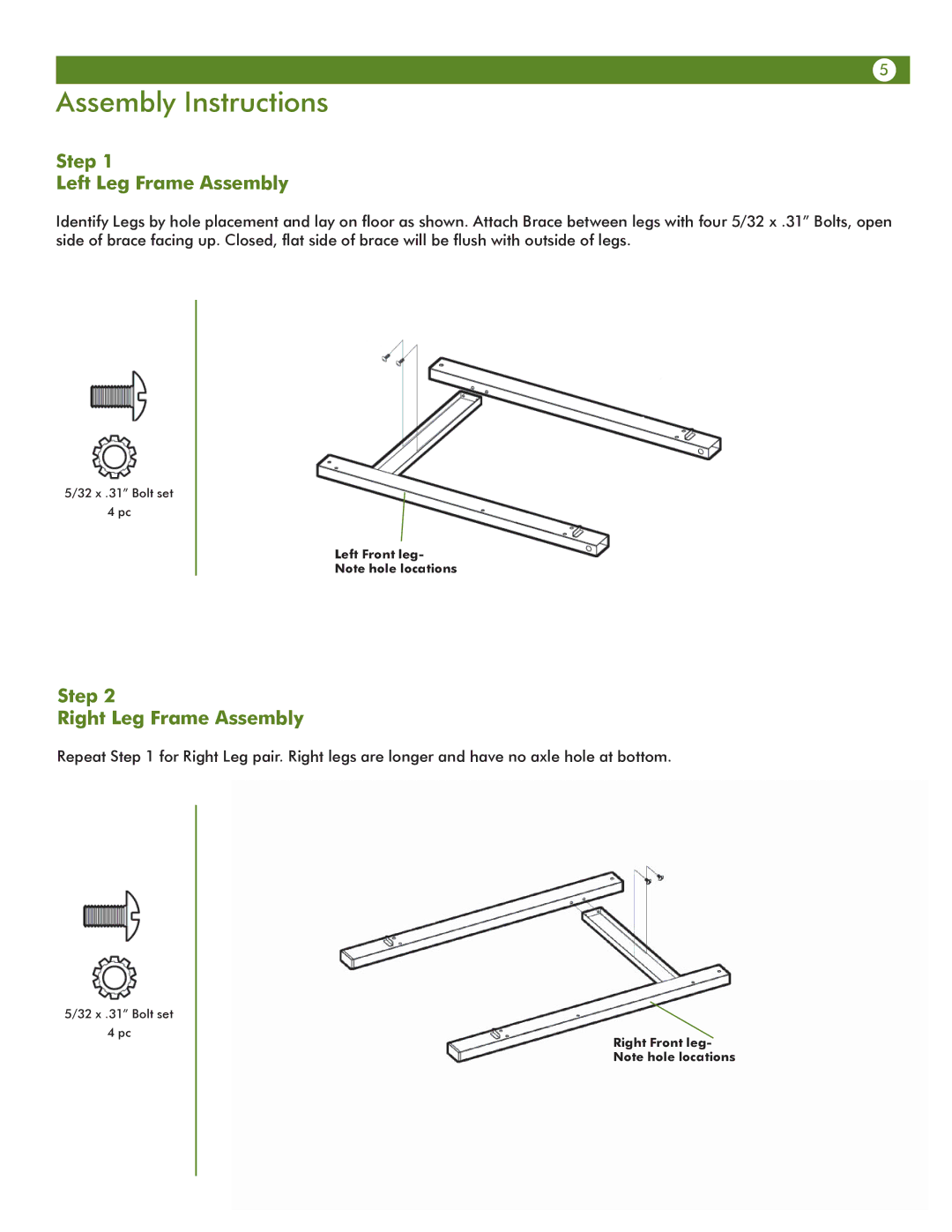 Aussie 6703T8DV31 manual Assembly Instructions, Step Left Leg Frame Assembly, Step Right Leg Frame Assembly 