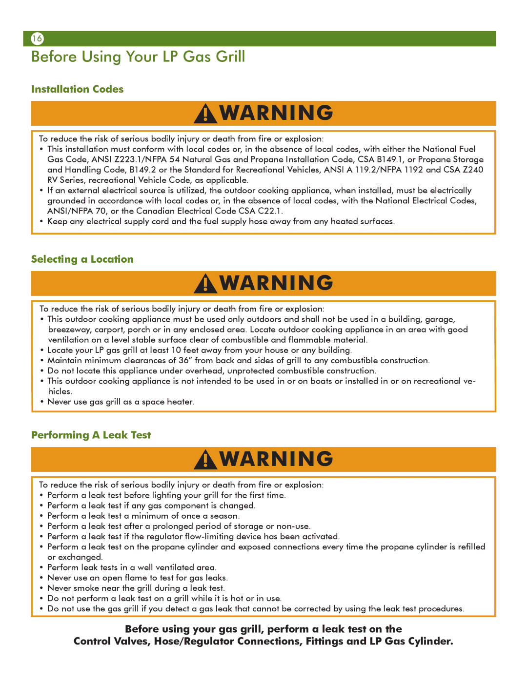 Aussie 6804S8-S11 manual Before Using Your LP Gas Grill, Installation Codes, Selecting a Location, Performing a Leak Test 