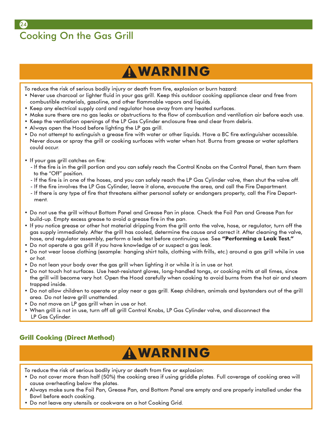 Aussie 6804S8-S11 manual Cooking On the Gas Grill, Grill Cooking Direct Method 