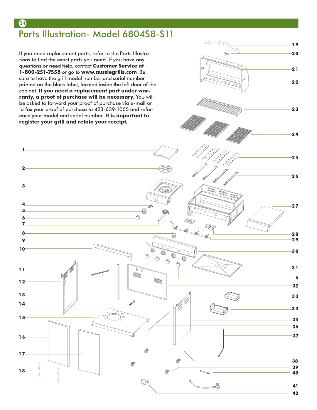 Aussie manual Parts Illustration- Model 6804S8-S11 