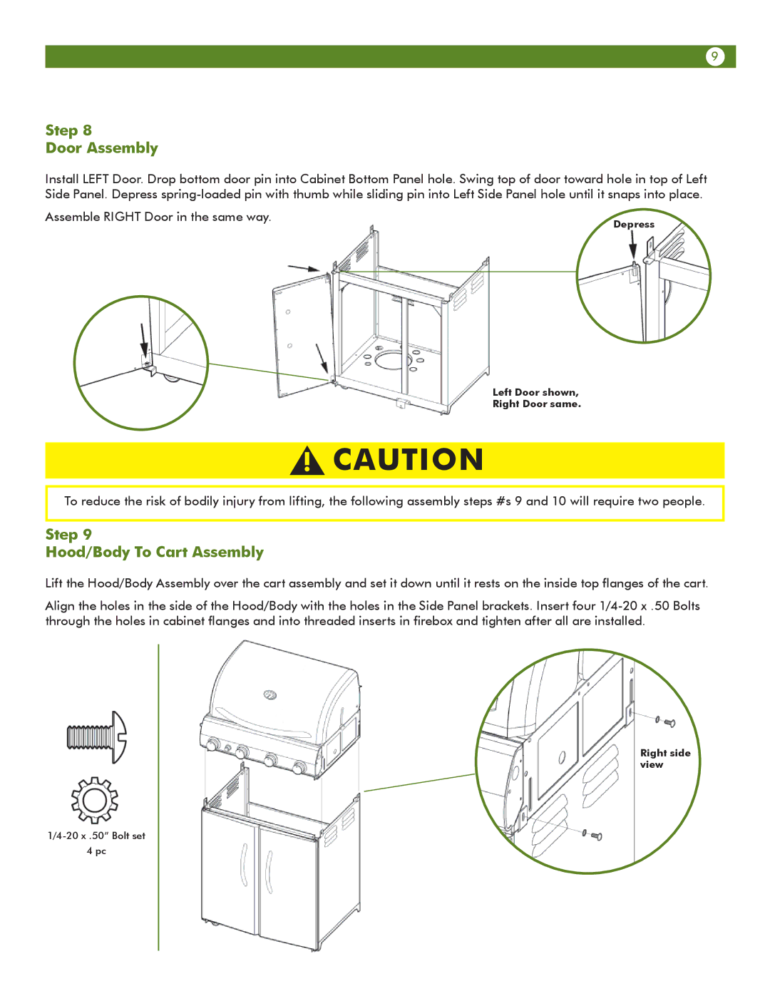 Aussie 6804S8-S11 manual Step Door Assembly, Step Hood/Body To Cart Assembly, Assemble Right Door in the same way 