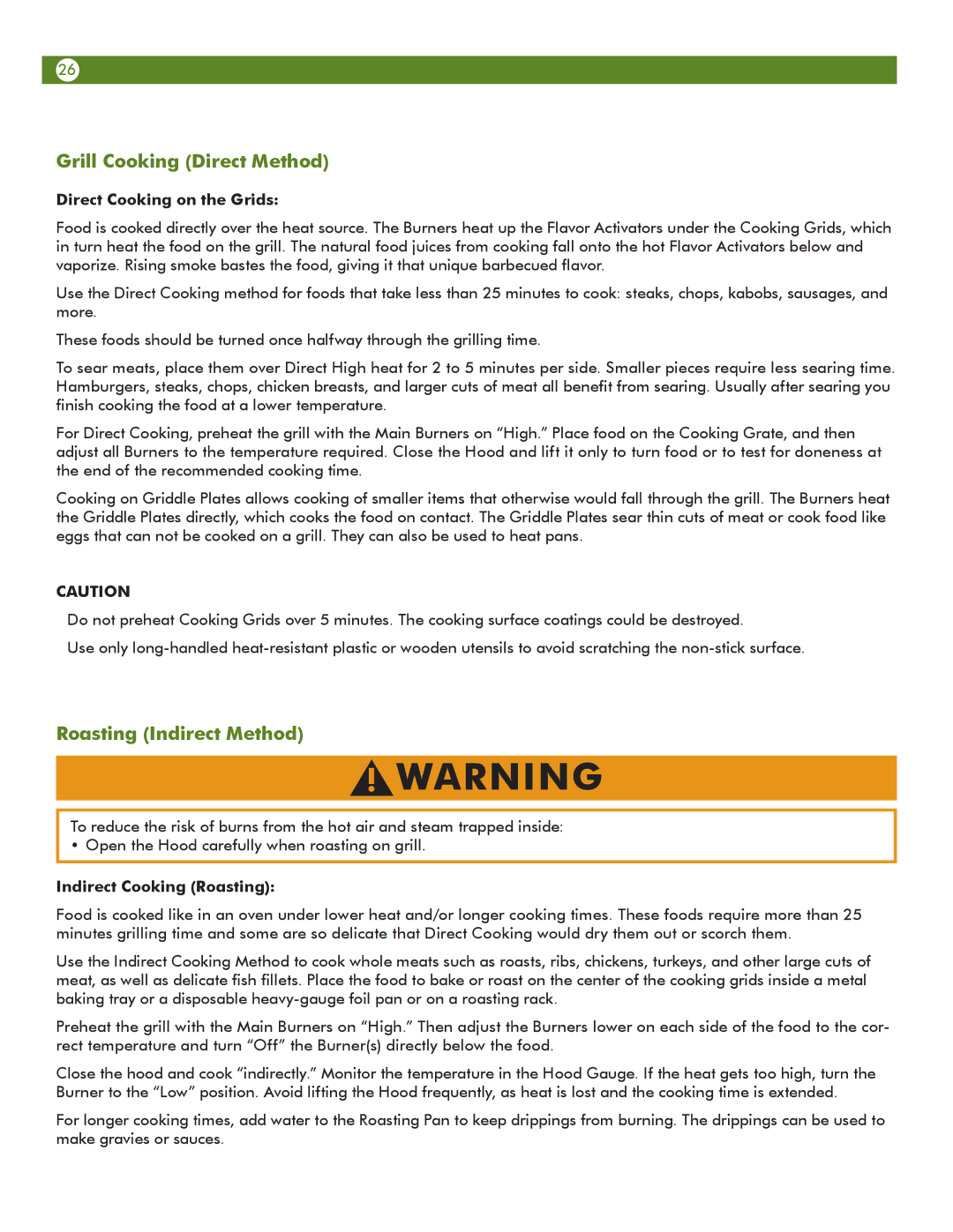 Aussie 6804T80SS1 manual Roasting Indirect Method, Direct Cooking on the Grids, Indirect Cooking Roasting 