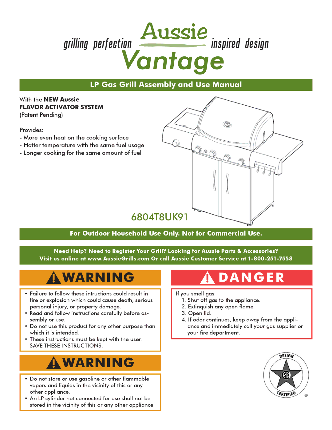 Aussie 6804T8UK91 manual LP Gas Grill Assembly and Use Manual 