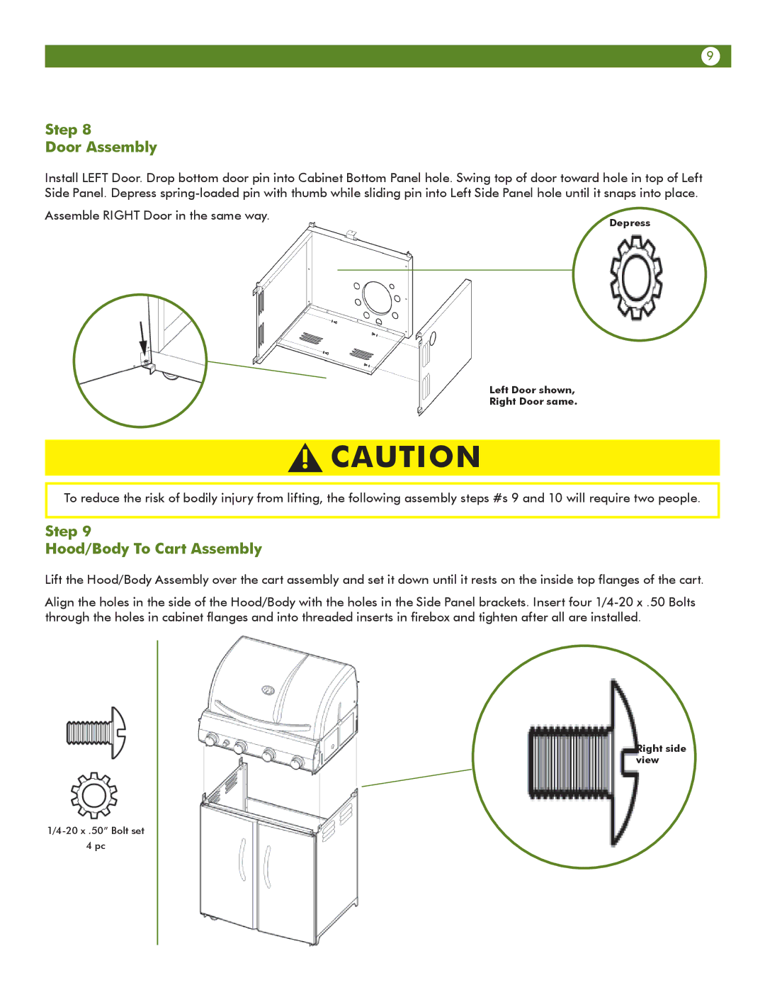 Aussie 6804T8UK91 manual Step Door Assembly, Step Hood/Body To Cart Assembly, Assemble Right Door in the same way 